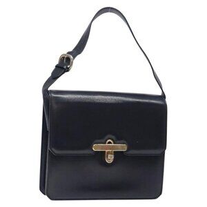 Authentic GUCCI Shoulder Bag Leather Navy Gold
